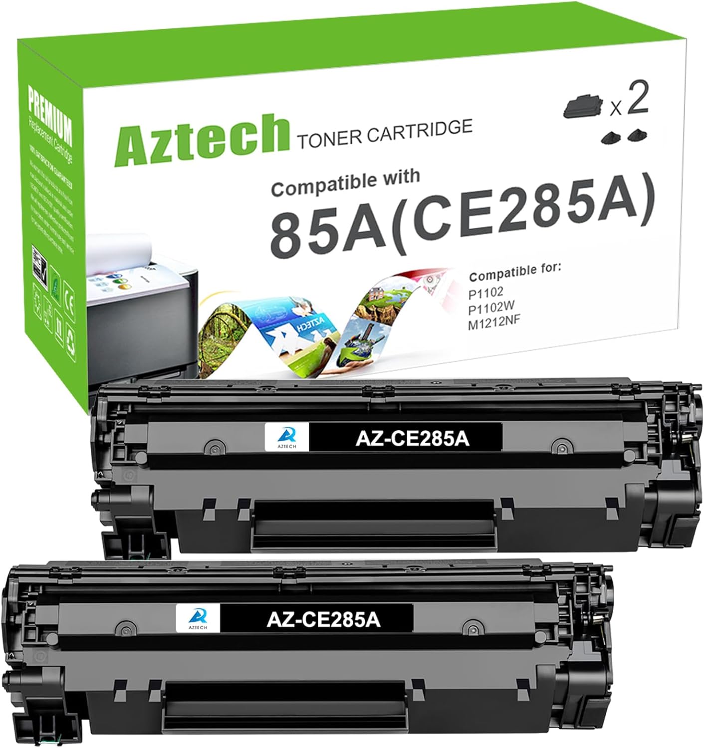 Aztech Compatible Toner Cartridge Replacement for HP 85A CE285A P1102w Toner Cartridge for HP LaserJet P1102w P1109w Toner Cartridge (Black, 2-Pack)