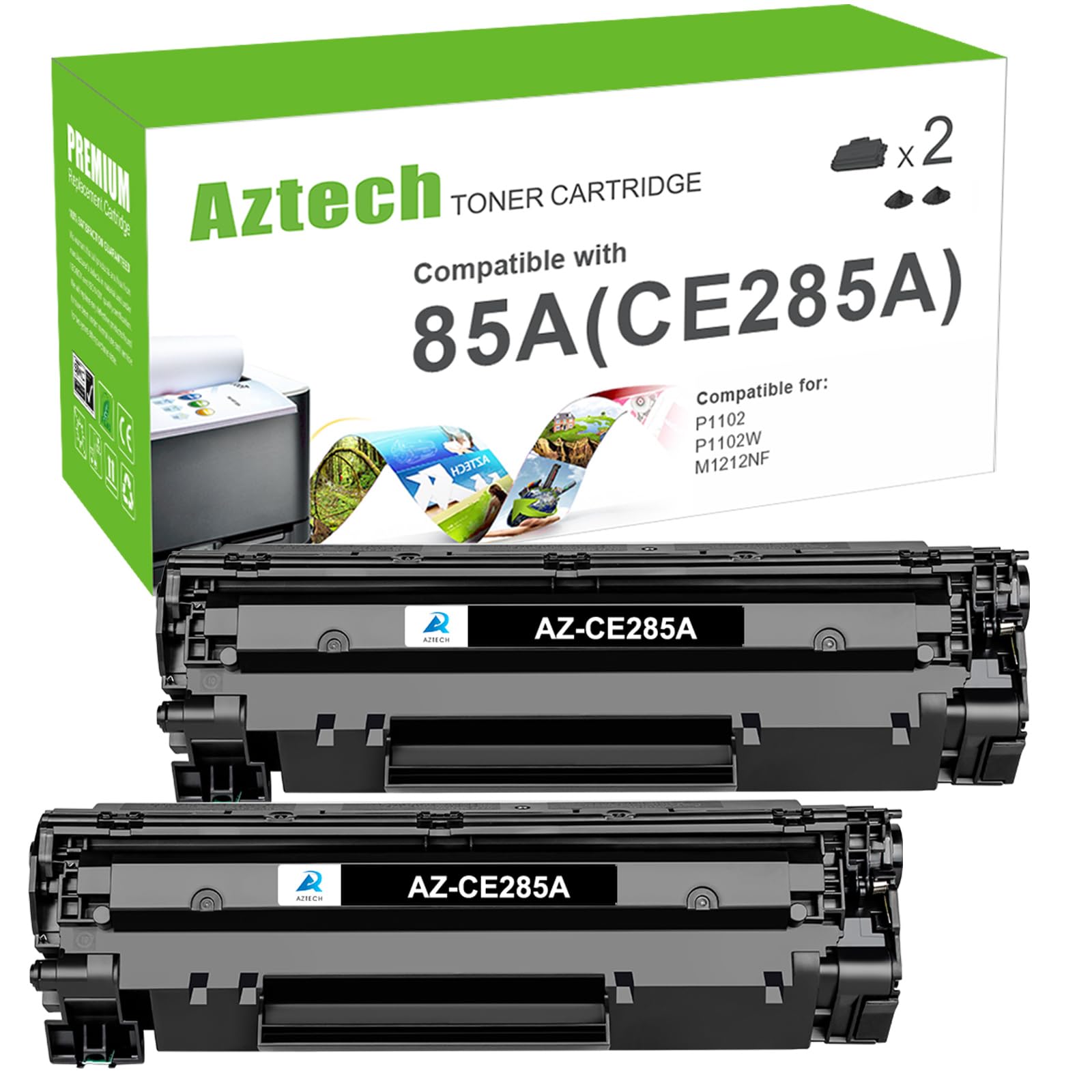 Aztech Compatible Toner Cartridge Replacement for HP 85A CE285A P1102w Toner Cartridge for HP LaserJet P1102w P1109w Toner Cartridge (Black, 2-Pack)