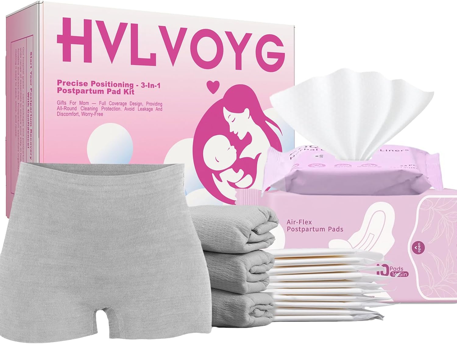 Postpartum Recovery Kit for New Moms, 3-in-1 Perineal Care Set with Disposable Underwear, Postpartum Pad & Cooling Pad Liners, Hospital Bag Essentials, After Birth Care Supplies