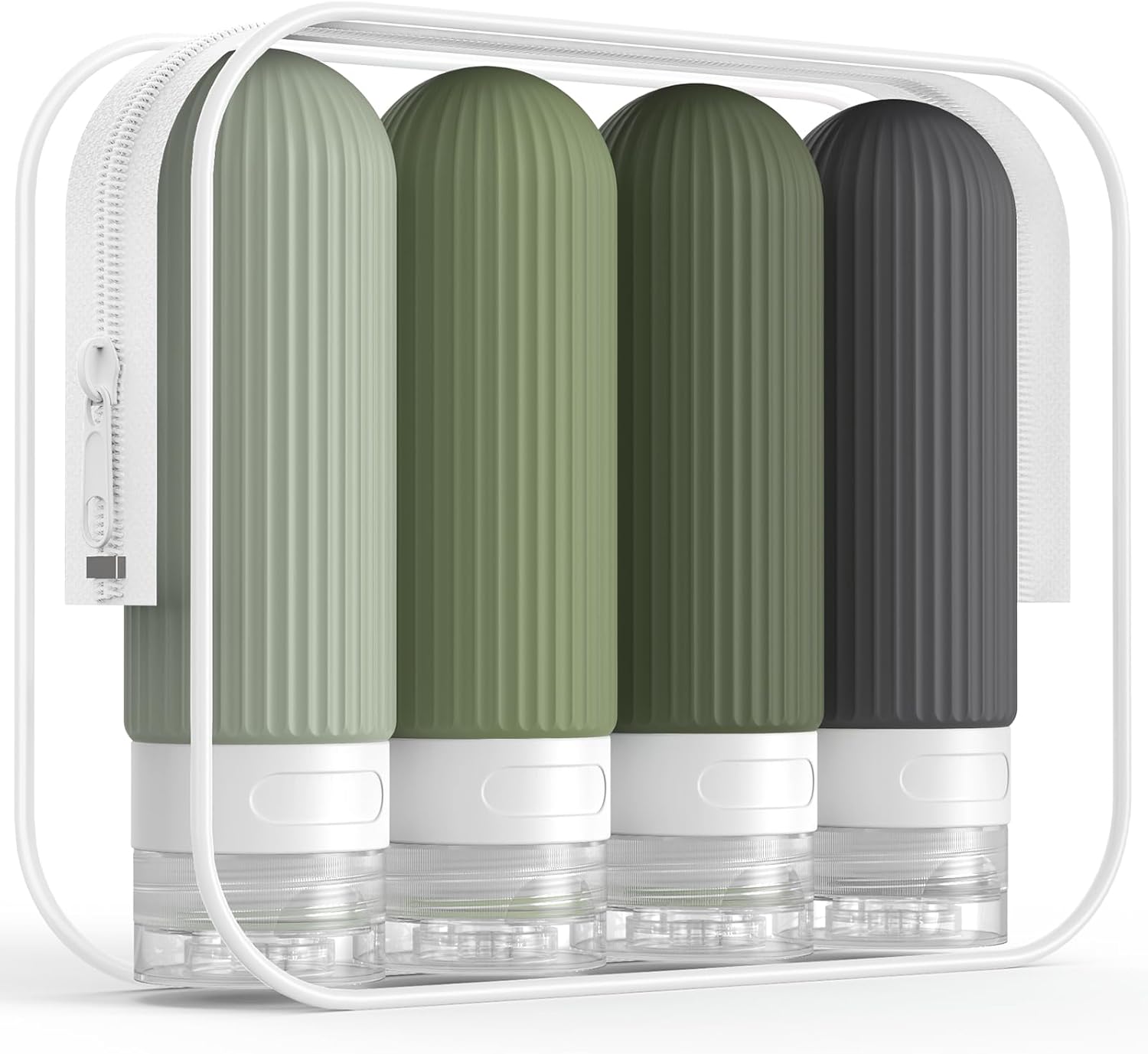 ME.FAN Travel Bottles for Toiletries, TSA Approved 3oz Silicone Journey Size Containers, Portable Split Bottle for Conditioner, Shampoo, Lotion- 4 Pack Desert Sage