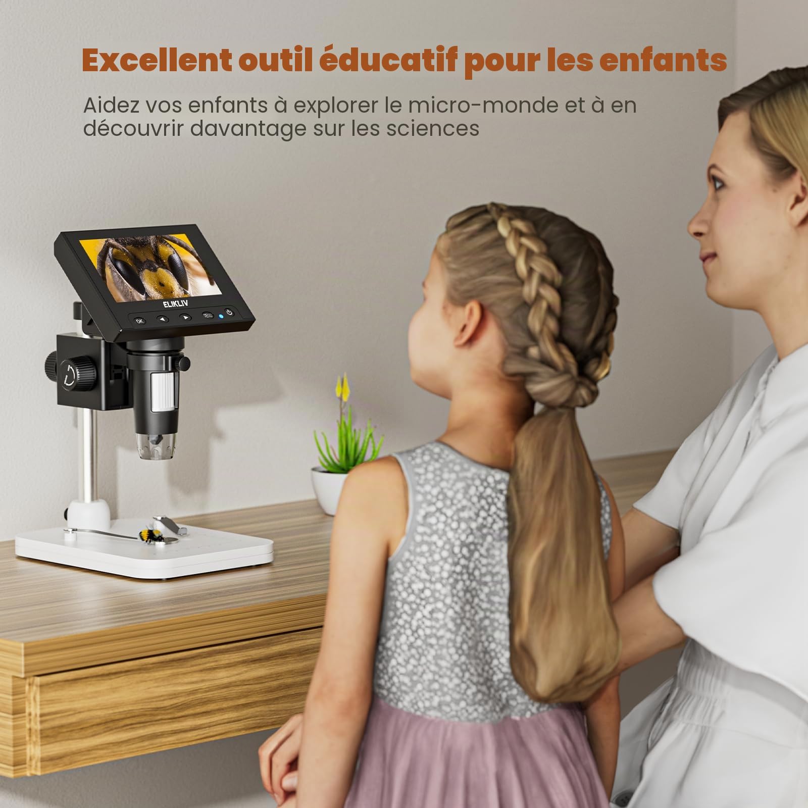 Elikliv Microscope numérique LCD pour pièces de Monnaie 1000x, Loupe avec 8 LED réglables, Vue PC Compatible avec Windows, EDM4, 4,3 Pouces