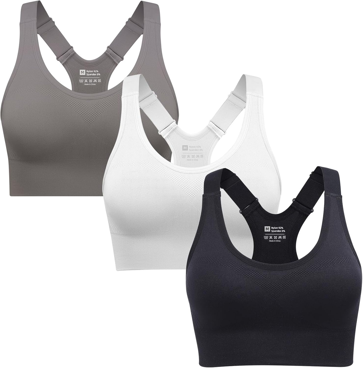 Sports Bras for Women Pack Racerback High Support Bras with Adjustable Straps-Padded Seamless Yoga Bra - Image 7