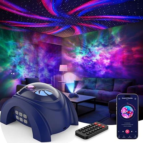 Miniatura 12 de Rossetta Proyector de galaxia de doble lente, proyector de estrellas para dormitorio con altavoz Bluetooth y ruido blanco, control remoto, Negro