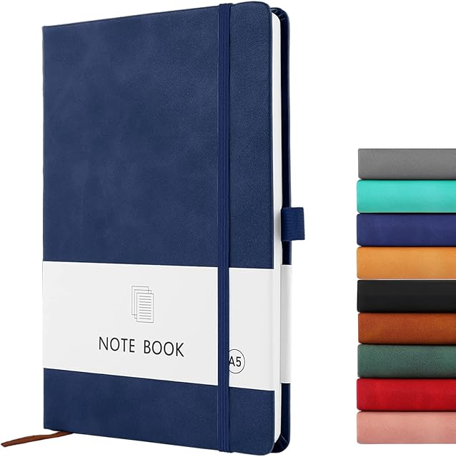 A5 Notebook, Notebook A5 200 Pages 100 GSM Journal Notebook Hardback Notepad with Bookmark, Pen Loop, and Elastic Closure (Blue)