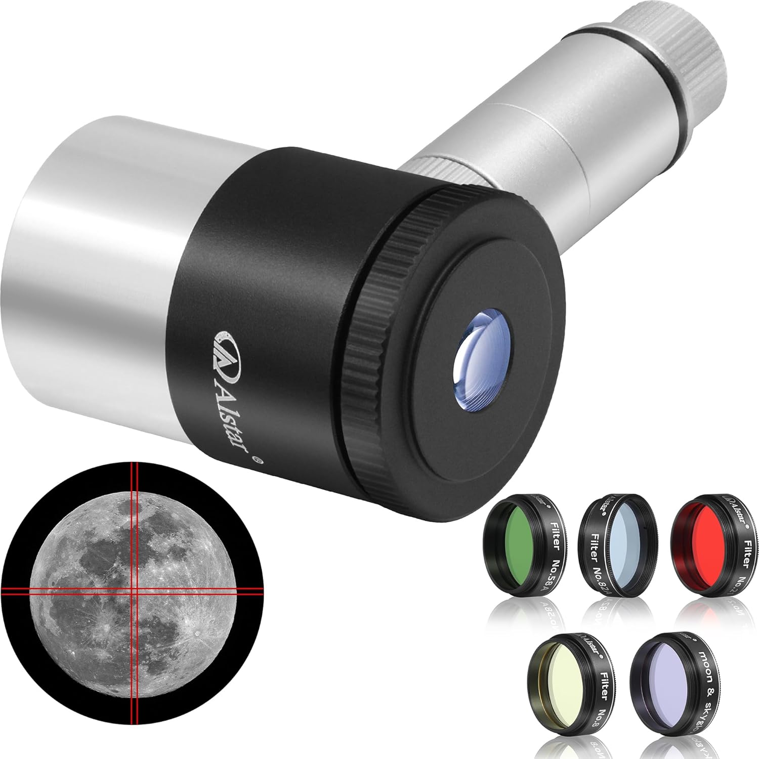 Alstar 12.5mm Illuminated Reticle Plossl Eyepiece - Bundle with - 5Pcs 1.25" Telescope Filters Kit