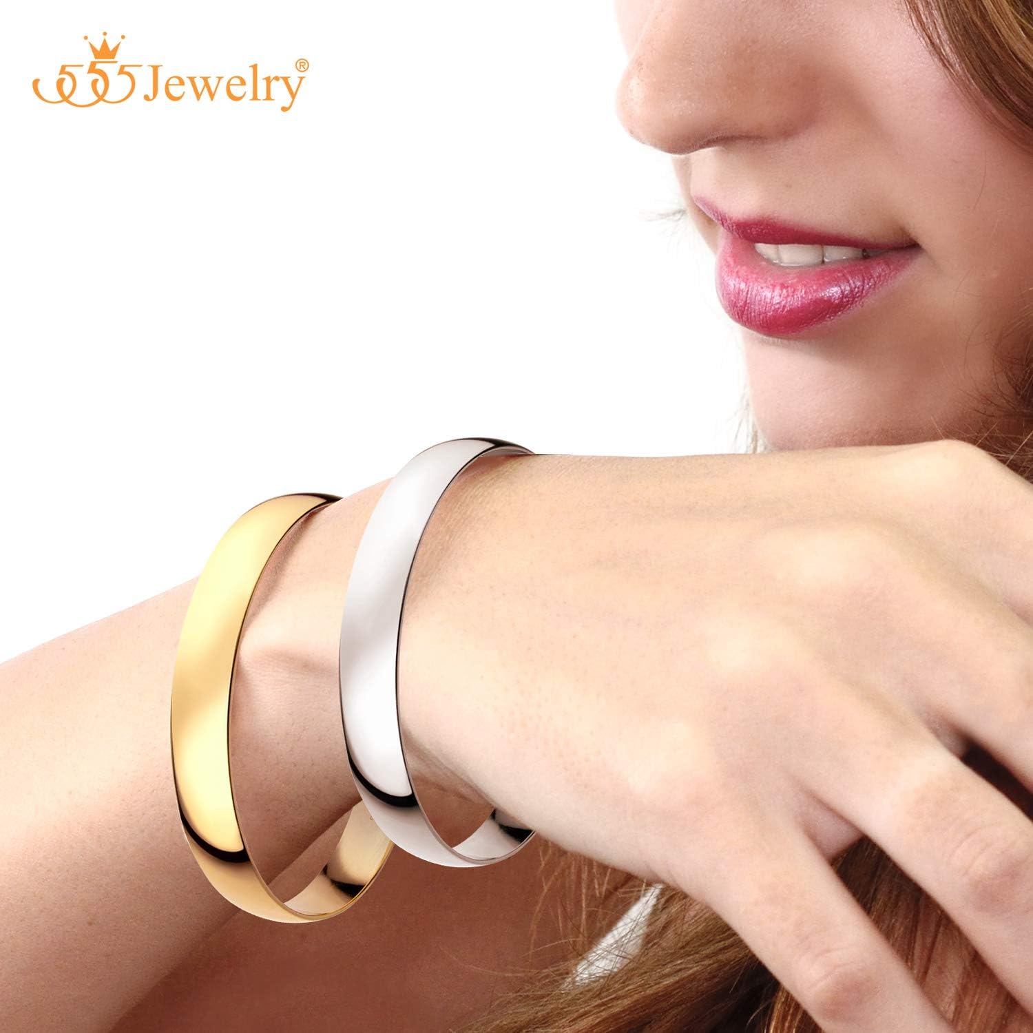 555Jewelry 12mm Wide Stainless Steel Solid Slip On Bangle Bracelet for Women With Small Wrist - Image 2