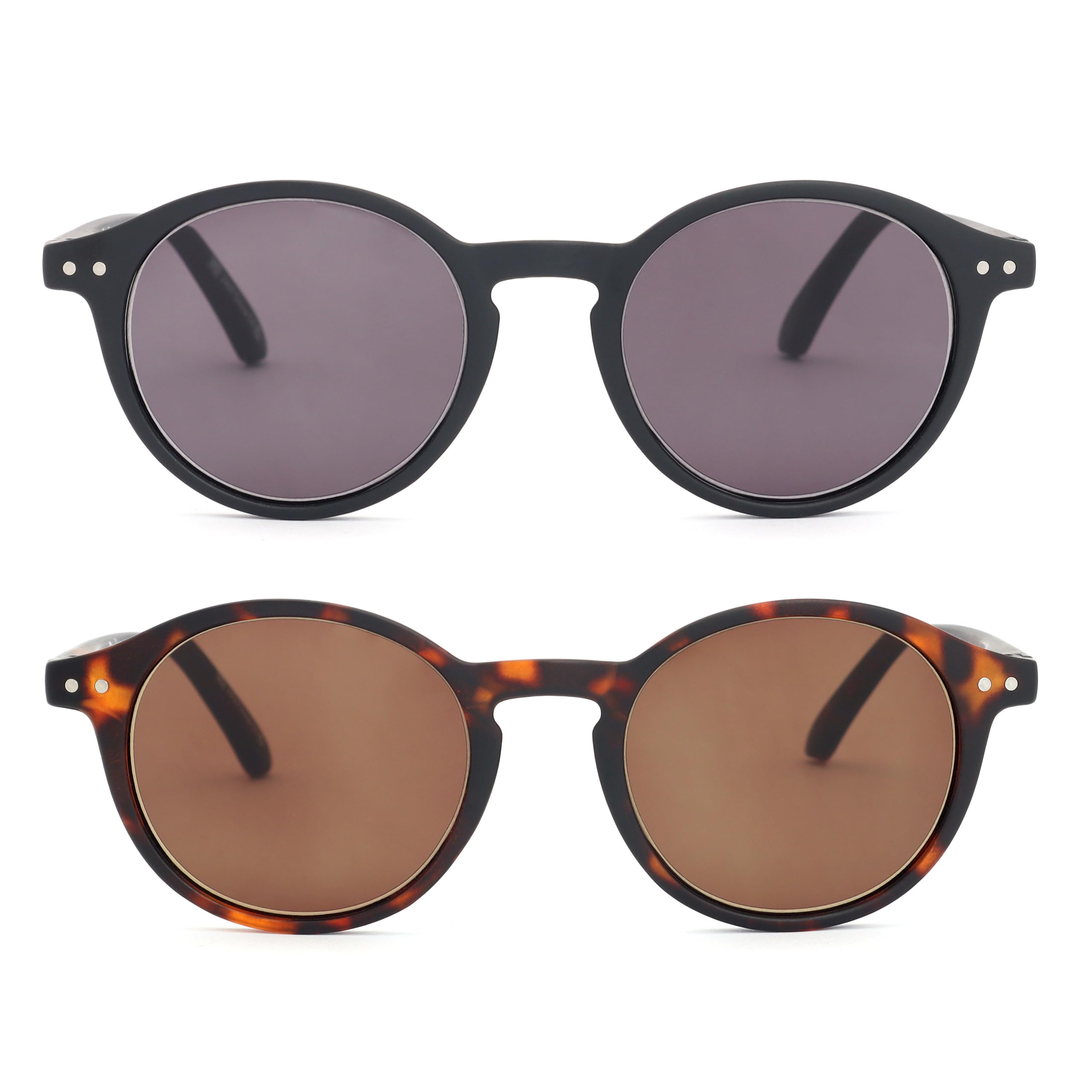OPULIZE OPULIZE REY Gafas de Sol - Pack de 2 - Montura Redonda Retro - Negro Mate, Carey Marrón - Hombre Mujer - Bisagras de Muelle - SS56-12