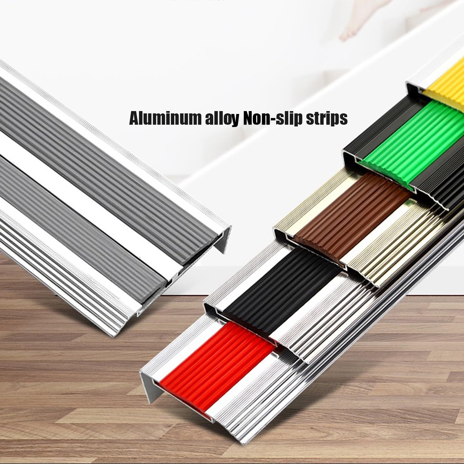 Protector escalera aluminio antideslizante, tira L reforzada, instalación autoadhesiva fácil, acabado decorativo, válido para peldaños de baldosa, madera, alfombra(Yellow 60x21mm,1.2m/47in)