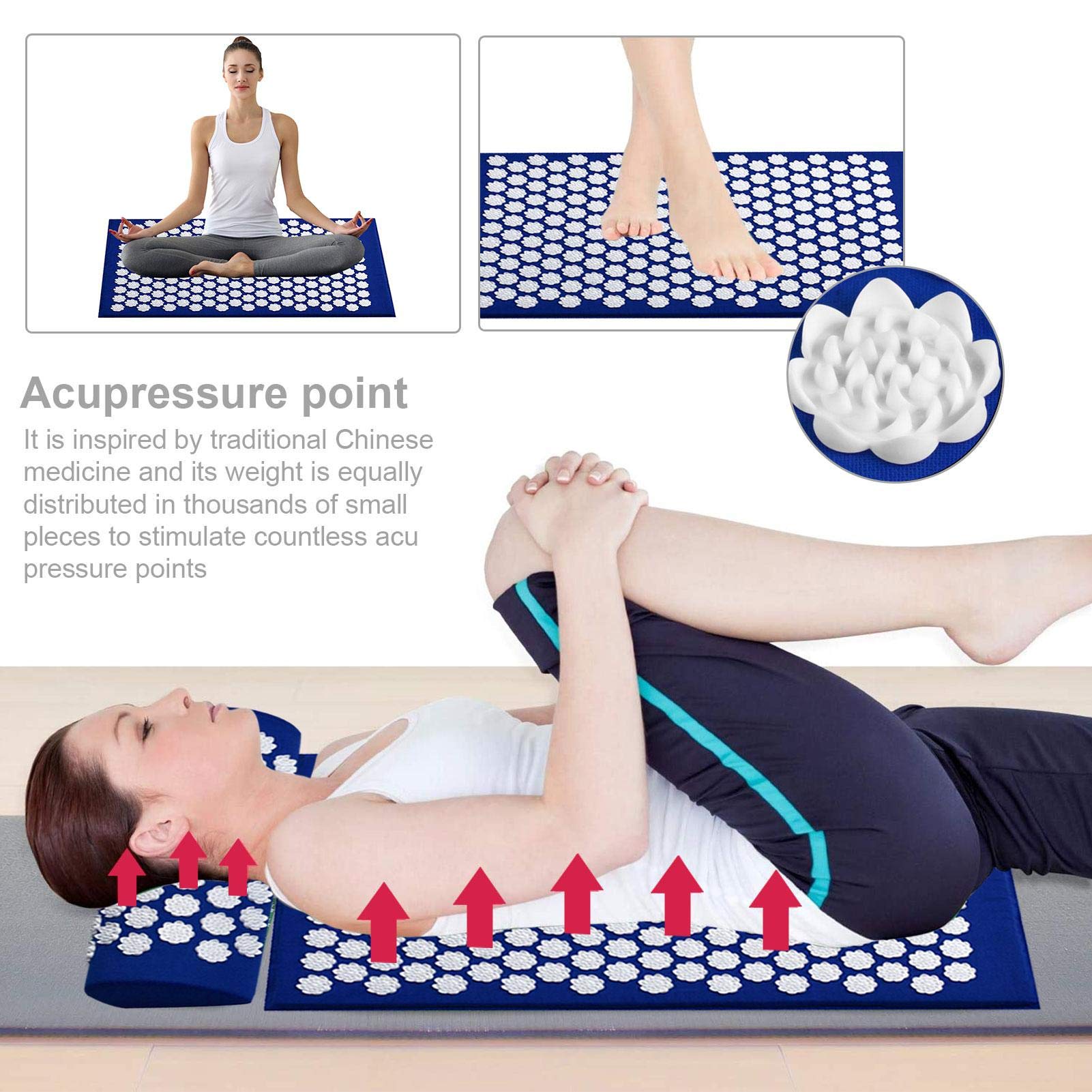 Set di tappetini per digitopressione e Cuscino per Il Collo per alleviare Lo Stress, Aumentare l'energia, alleviare Lo Stress, Gioco di digitopressione con Borsa per Il Trasporto
