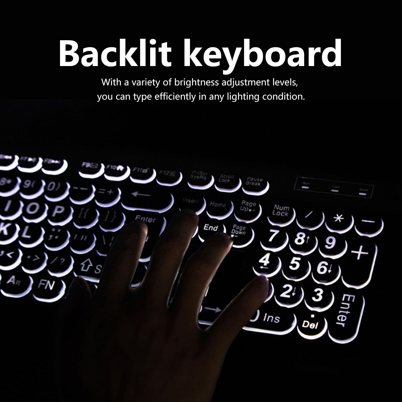 Fockety Tastiera retroilluminata a Stampa Grande, Tastiera USB cablata per Computer a 104 Tasti, Tasti a Lettere sovradimensionate Facili da Vedere e digitare per ipovedenti e Anziani