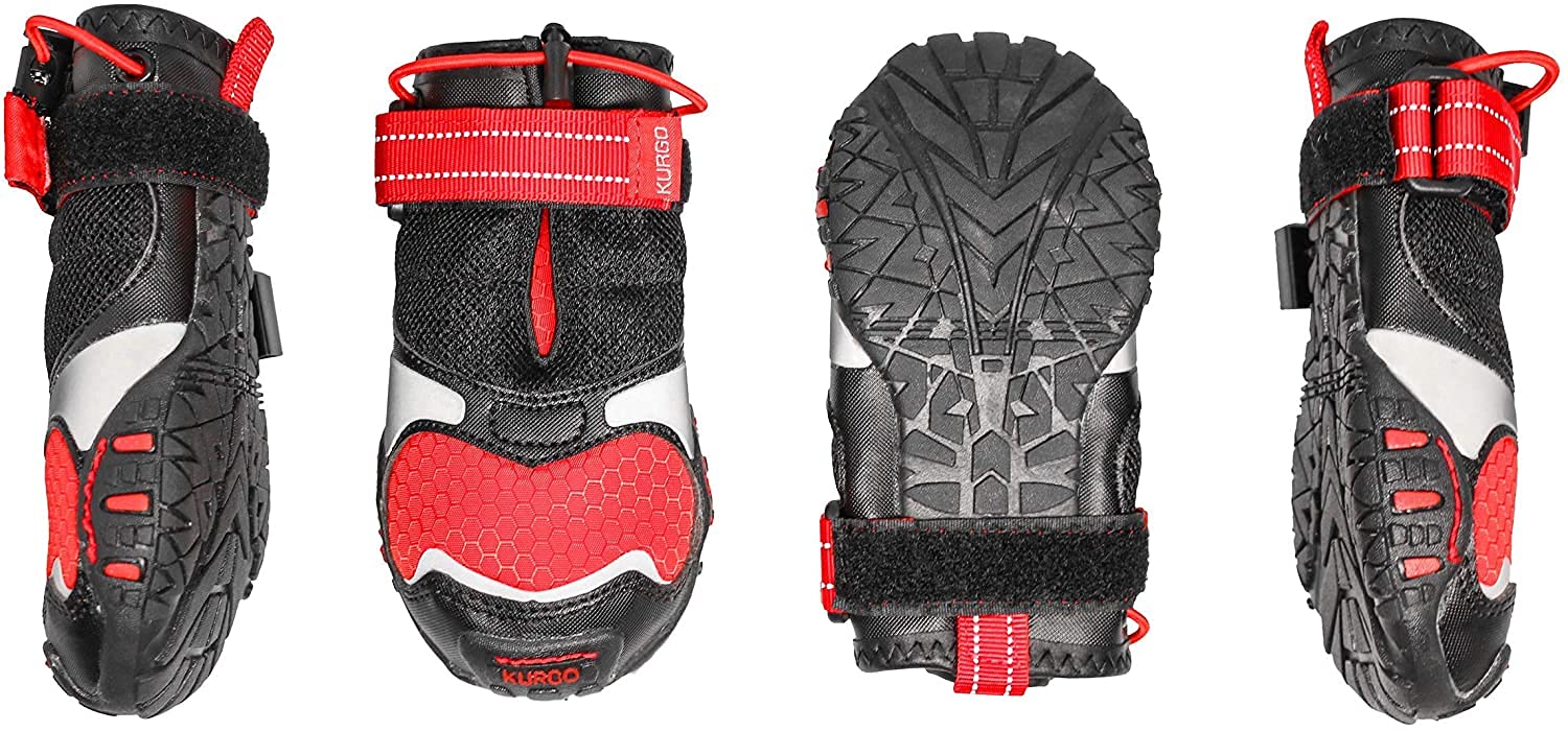 Kurgo Chaussures Blaze Cross pour Chien, Protection des Pattes, Étanches, pour Toutes Les Saisons, Réfléchissantes, Rouge et Noir, Taille S