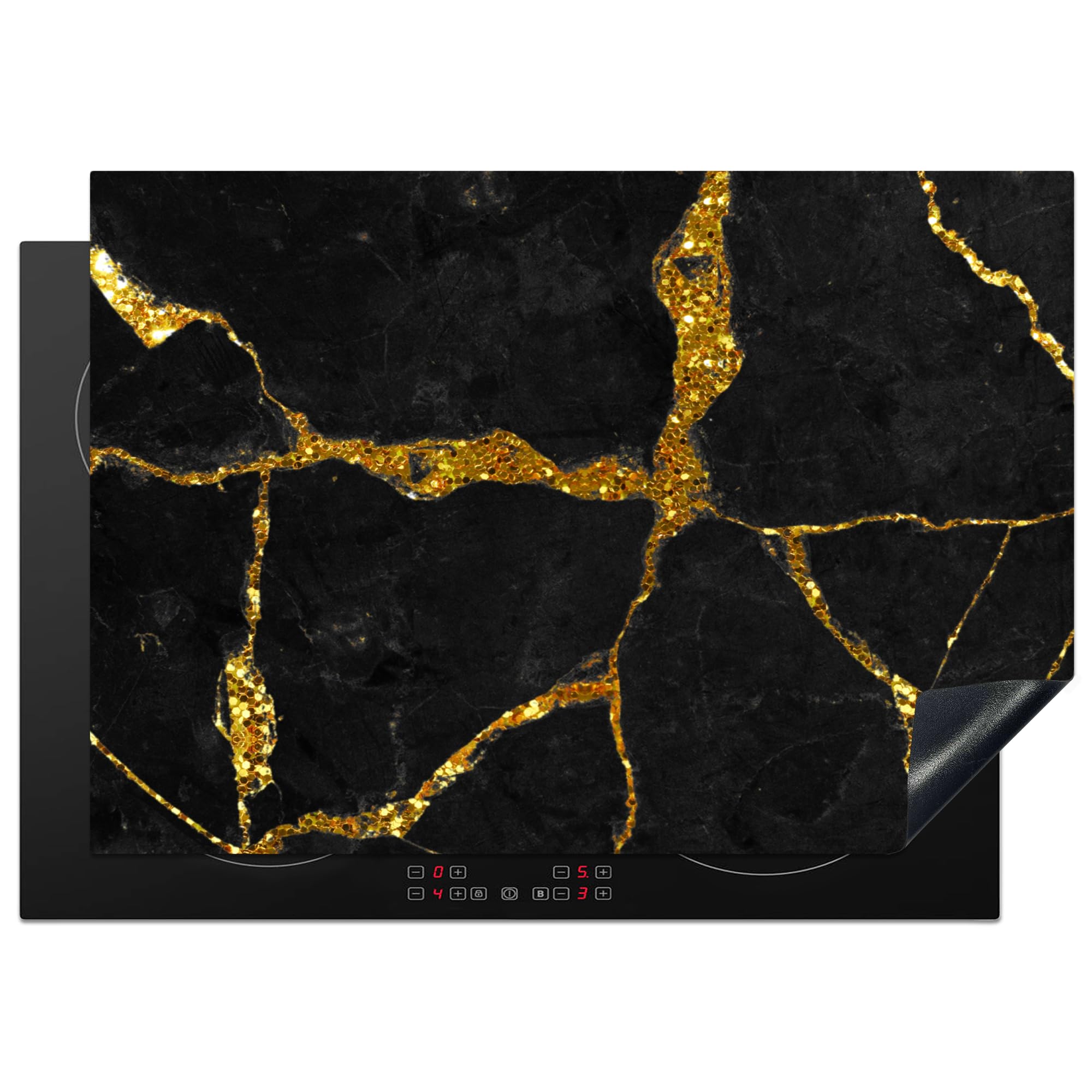 KitchenYeah© Induction Hob Cover Protector Mat 20.5"x29.5" / 75x52 cm Kitchen Universal Ceramic Covers for Electric Cookers Vinyl Marble - Gold - Black - Marble Look - Glitter