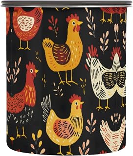 Stainless Steel Coffee Storage Containers with Airtight Lid, Chickens Rooster Pattern 17oz Food Storage Container Kitchen Canister for Tea, Coffee Beans, Ground, Sugar Storage