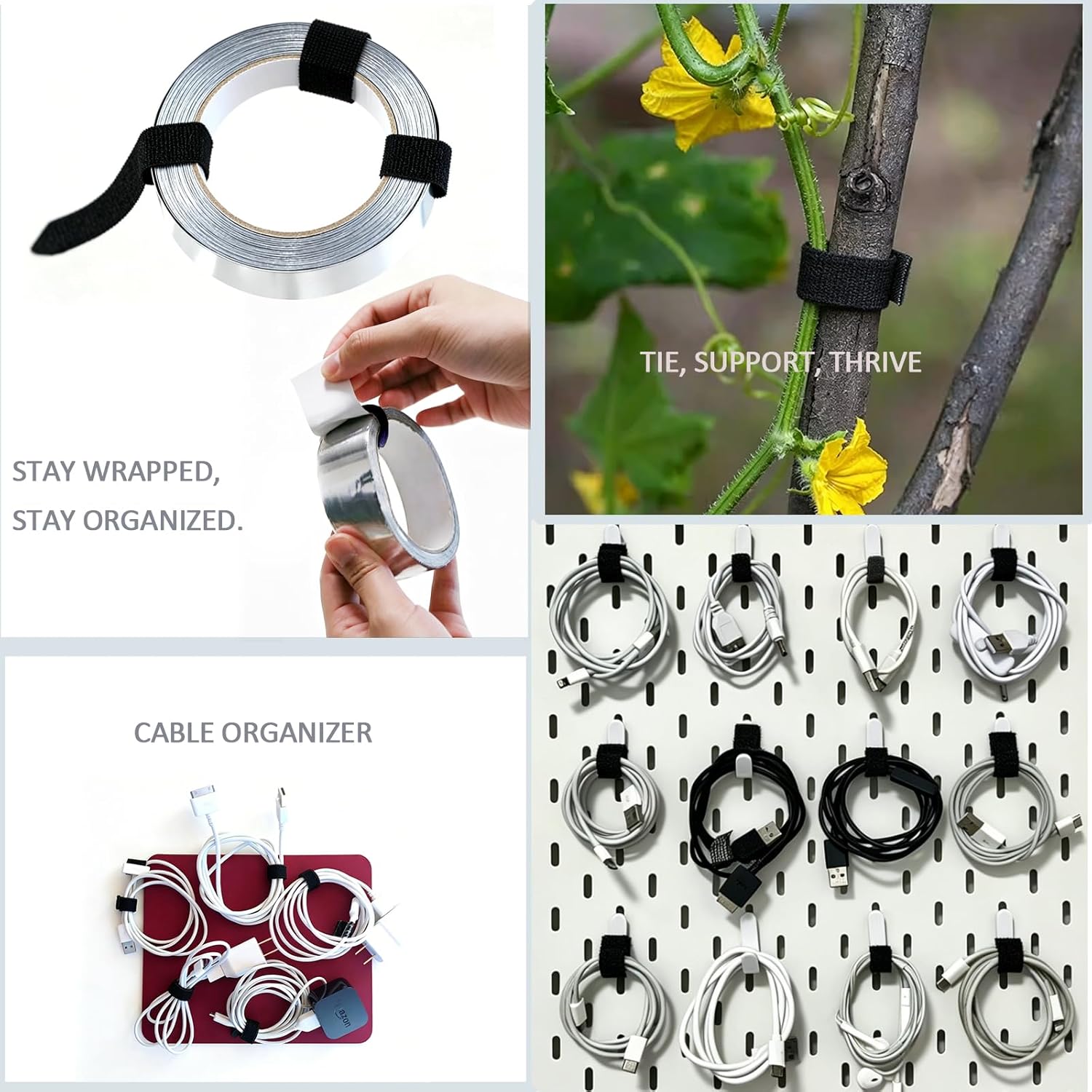 Patu Reusable Fastening Cable Ties - 30 Pcs 3 Inch Microfiber Cloth Hook and Loop Cord Management Wire Organizer Straps, Black