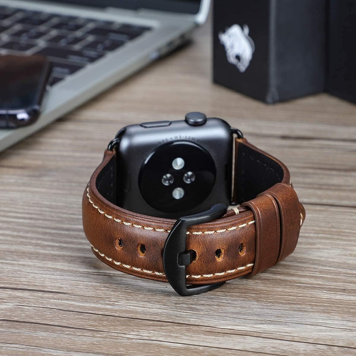 HUAFIY Compatible for apple Watch Band 42mm 44mm45mm49mm men,Top Grain Leather Band Replacement Strap iWatch Series 8/7/6/5/ 4 3 2 1,Sport, Edition.Ultra