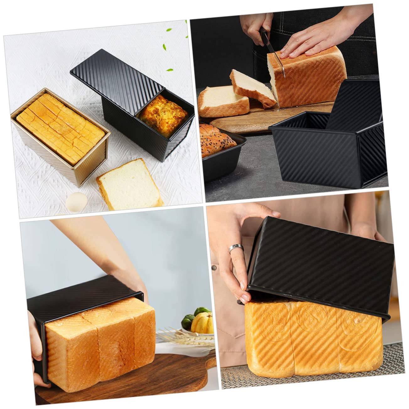 Cabilock 4 Piezas De Sartén Antiadherente Para Pan Sartén Con Tapa Utensilios De Cocina Molde Para Pan Con Tapa Utensilios Para Hornear Con Asa Tapete Para Hornear Panera De