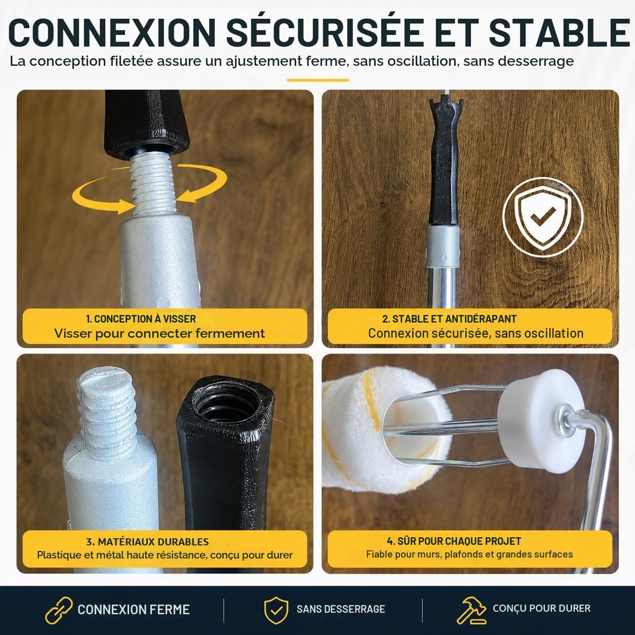Rouleau de Peinture avec Manche Amovible étendu, Long Outil de Peinture Murale Domestique, Pinceau Mural pour Murs et plafonds (Rouleau de Peinture Le kit)