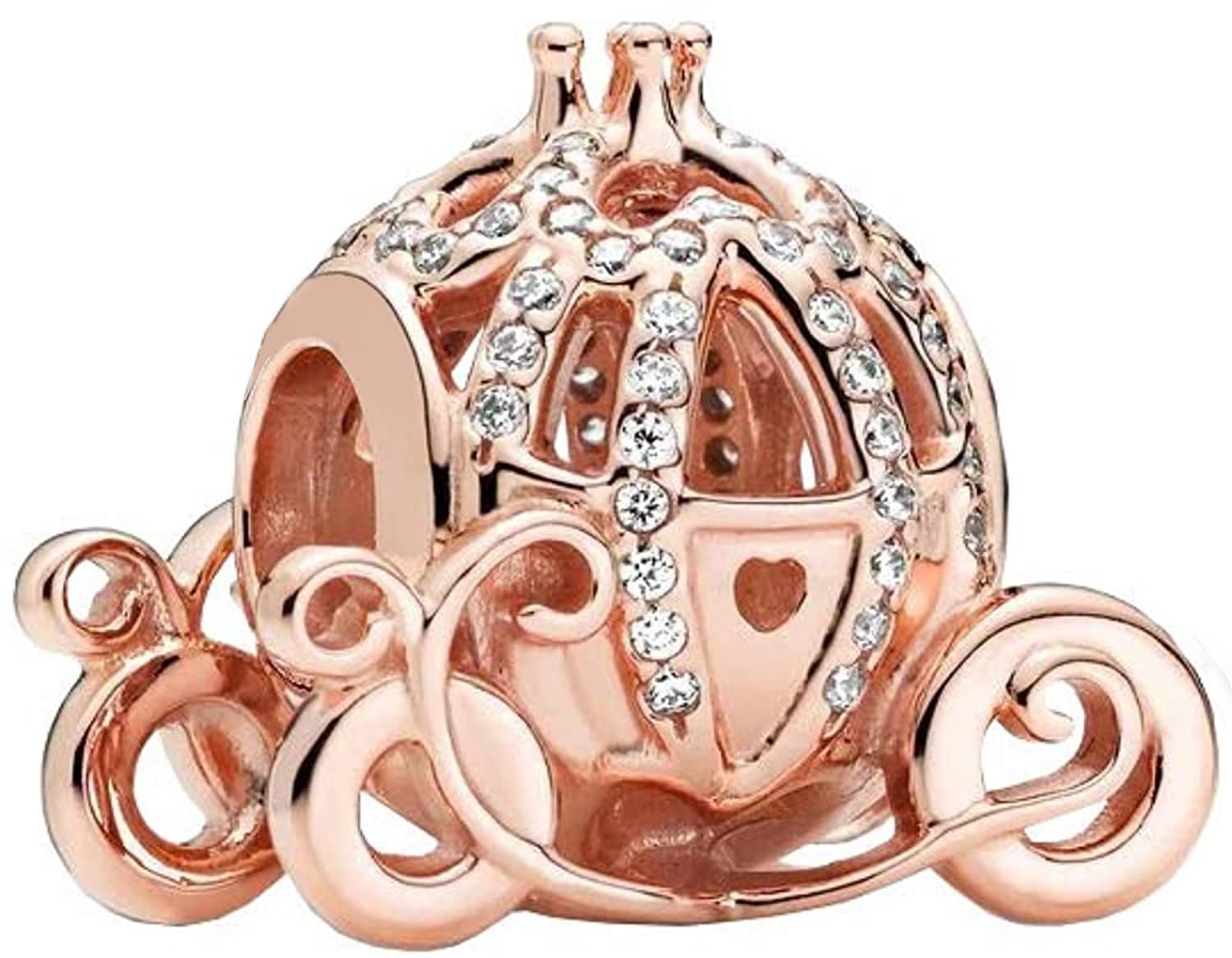 Cinderella pumpkin carriage charm in solid sterling silver and 14k rose gold plate, Compatible with all European style Charm Bracelets.