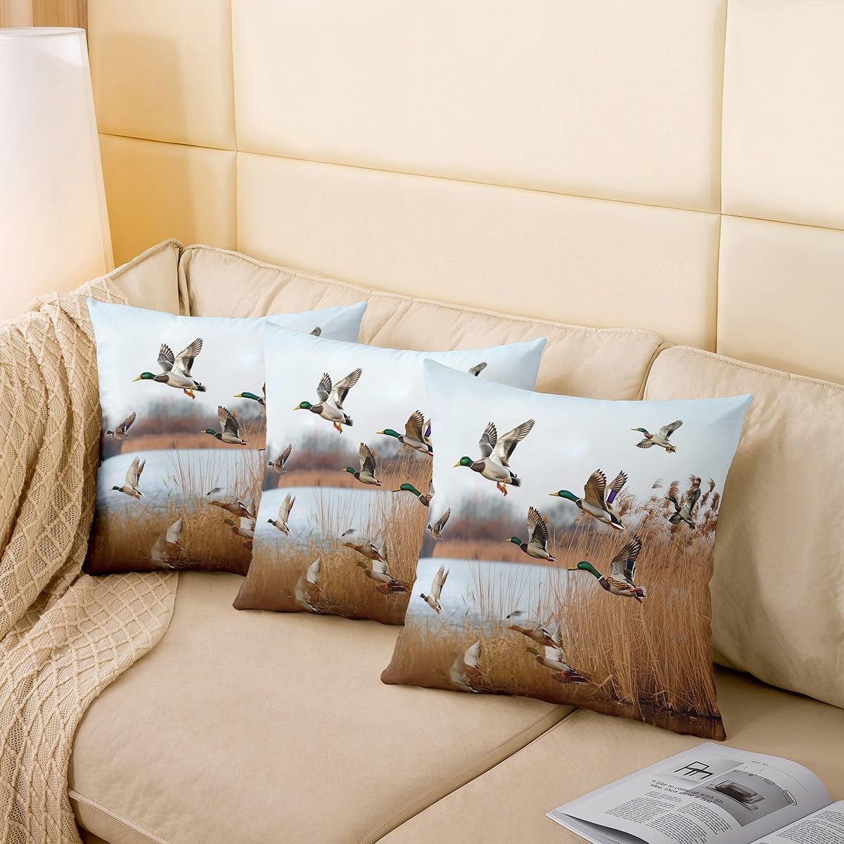 Erosebridal Mallard Duck Throw Pillow Covers Set of 2 Duck Hunting Themed Pillow Covers for Kids Teens Mallard Duck Bird Cushion Cover Rustic Natural Lake Scenery Decorative Pillow Covers,22 x 22
