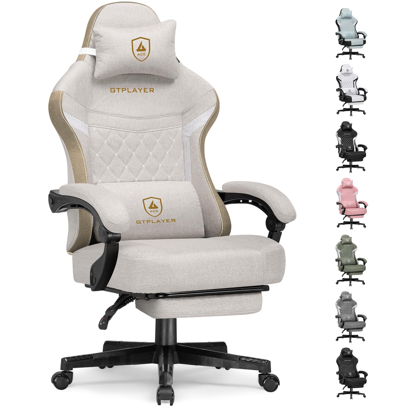 GTPLAYER Gaming Chair, Fabric Computer Office Chair with Pocket Spring Cushion, Ergonomic Office and Gaming, Video Gaming Chair with Linkage Armrests,