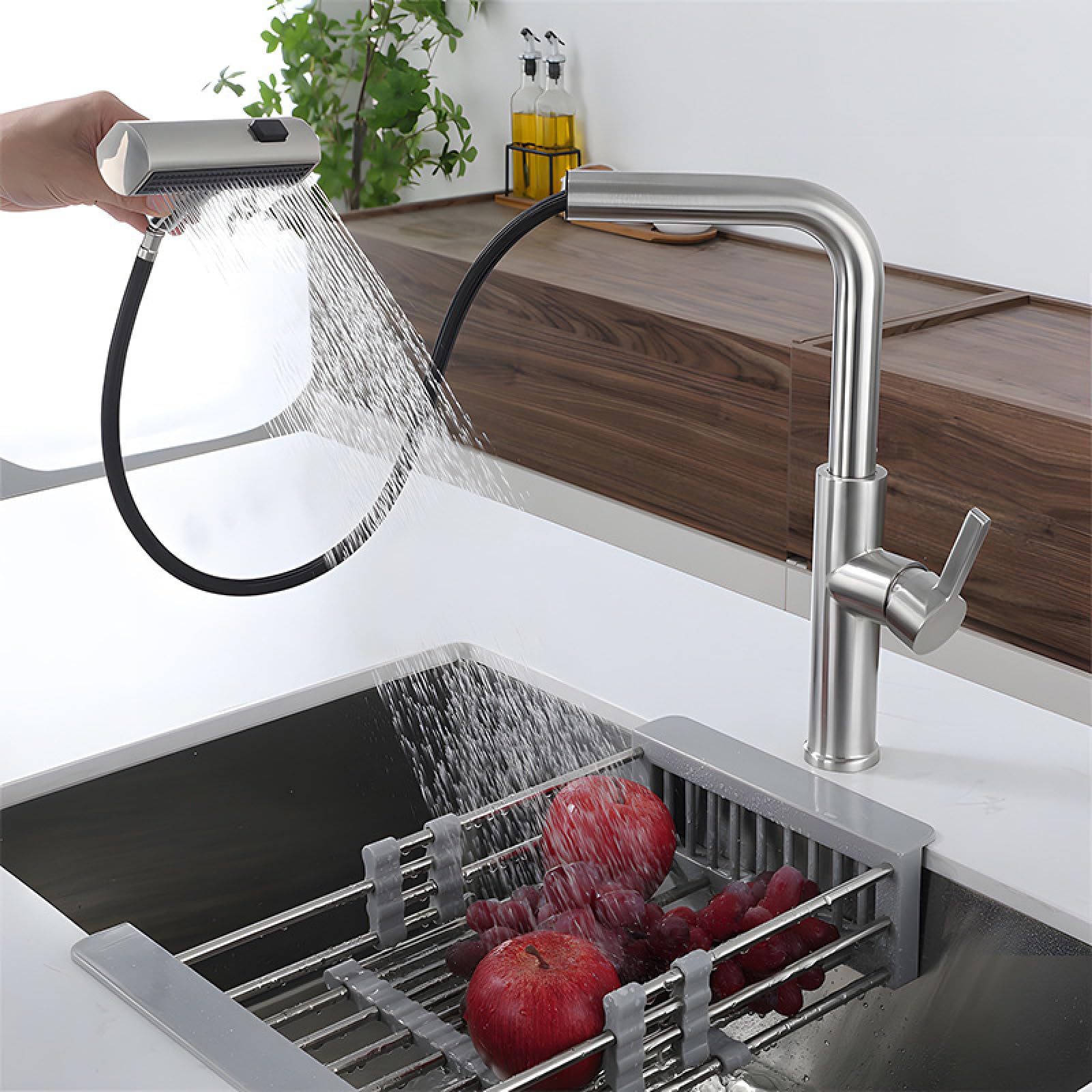 Fanjubei Brushed Kitchen Draw-Out Waterfall Hot And Cold Water Faucet,
