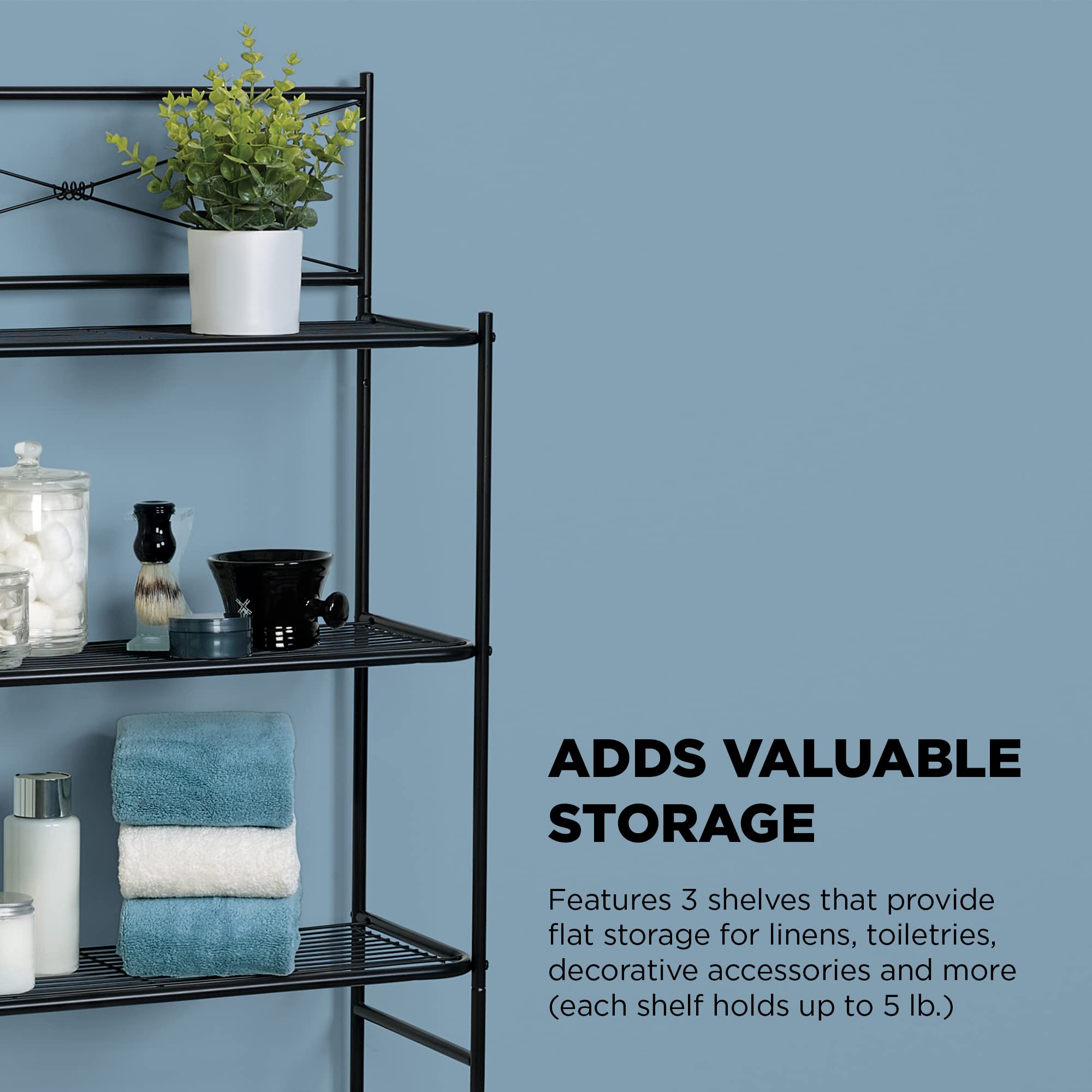 Zenna Home Cross-Style Over-The-Toilet Bathroom Spacesaver, Black