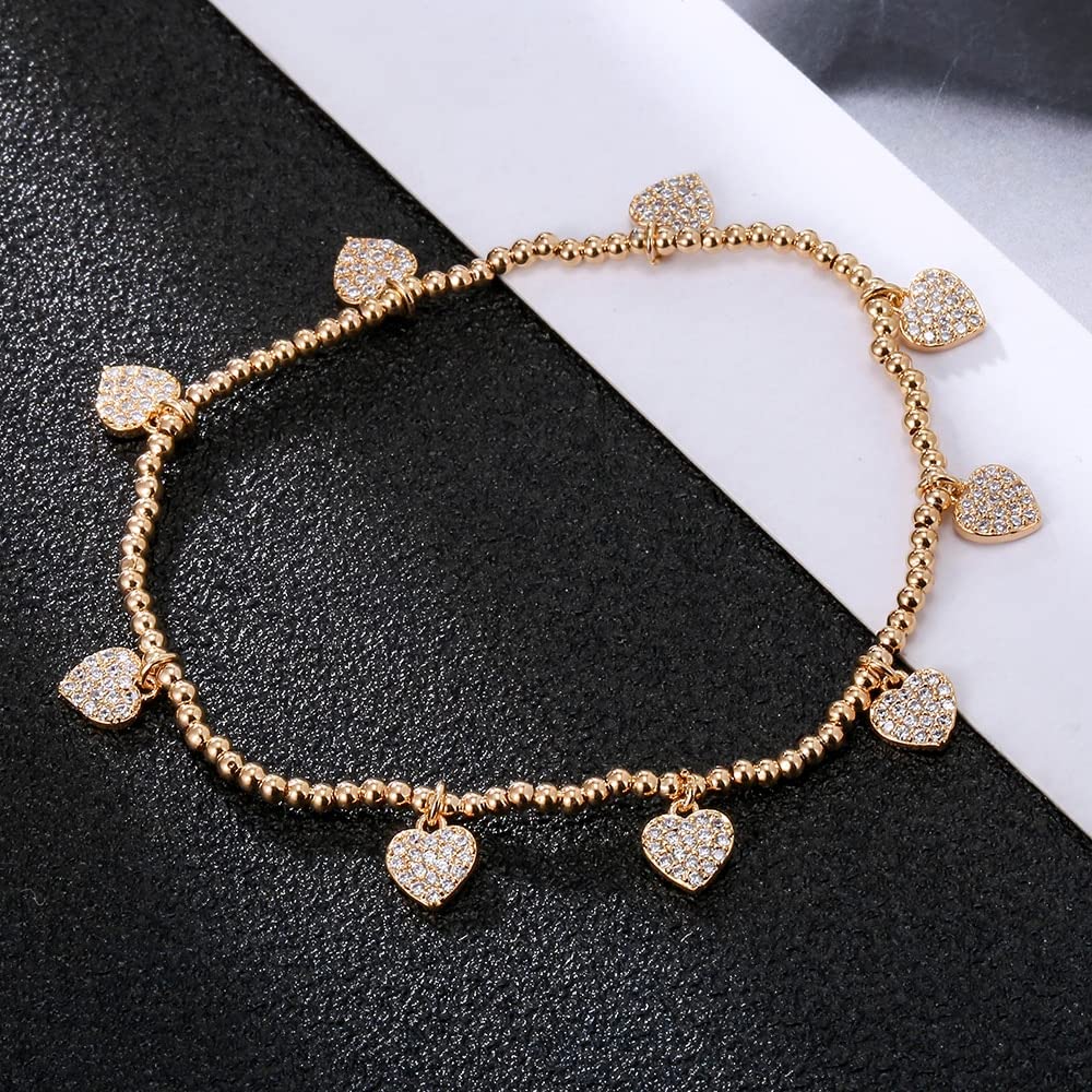 WZGWDC LuisFranklin Armband Damen Armbänder Mädchen Geschenk Schmuck CZ Herz elastische Perlen Kette Zirkon Schmuck Gold