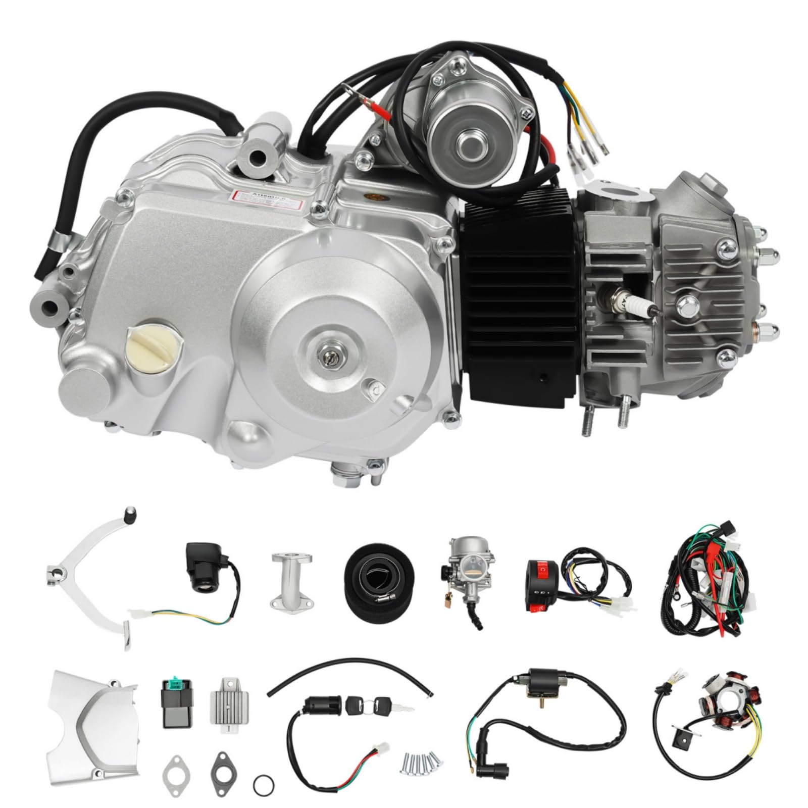 Moteur ATV 125 cc 4 temps - Démarrage électrique - 3 + 1 marche arrière - Monocylindre - Moteur refroidi à l'air - Avec filtre à air pour ATV Go Kart Dirt Bike