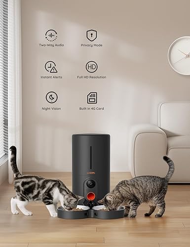 Miniatura 3 de WOPET Comedero automático para gatos con cámara para dos gatos, alimentador automático HD de 1080p, alimentador para mascotas WiFi 5G con visión