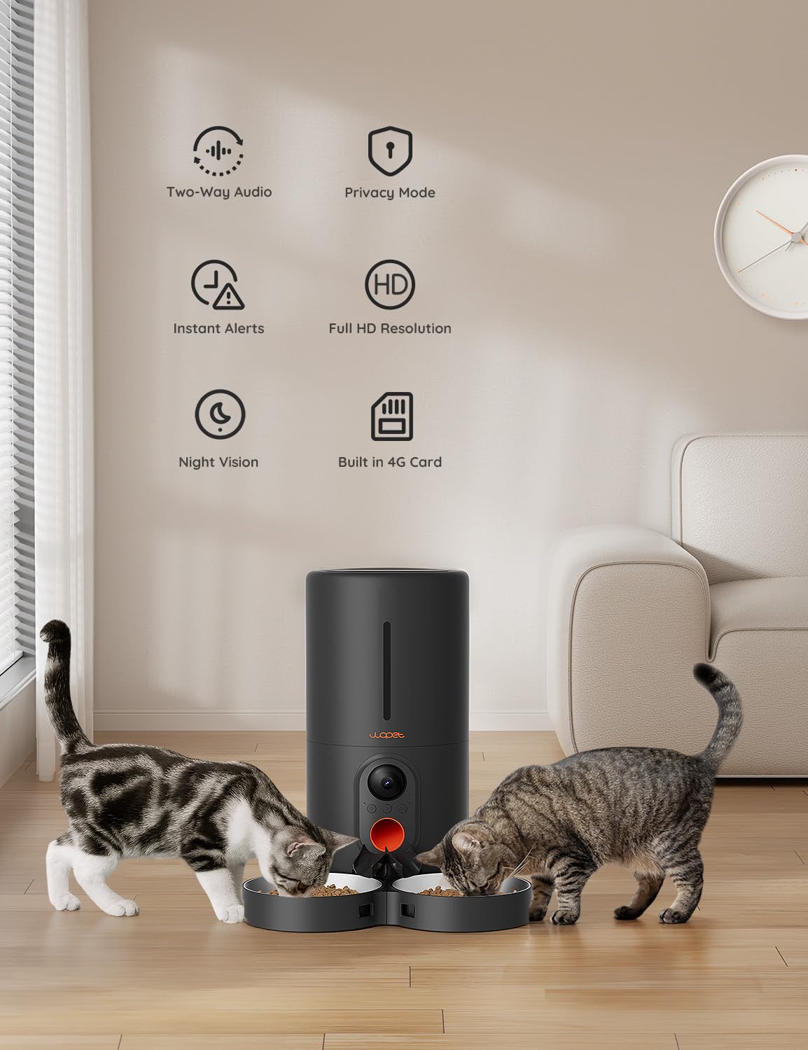 WOPET Automatic Cat Feeders 2 Cats-Timed Cat Feeder with Stainless Steel Bowl, Programmable 1-6 Meals Control, Dual Power Supply Auto Pet Feeder for Cats and Dogs - image 3