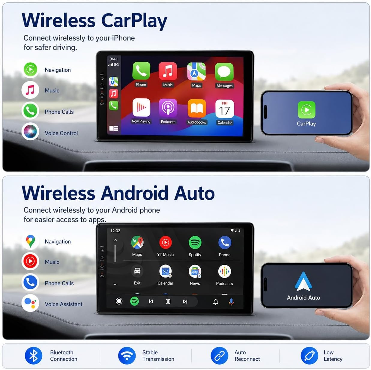 ASURE 4+64G Car Stereo Radio for Nissan Rogue 2014–2018 - Wireless CarPlay & Android Auto Dash Upgrade - 10.1” HD Touchscreen with Bluetooth,WiFi,GPS Navigation, Android 15 System, Backup Camera