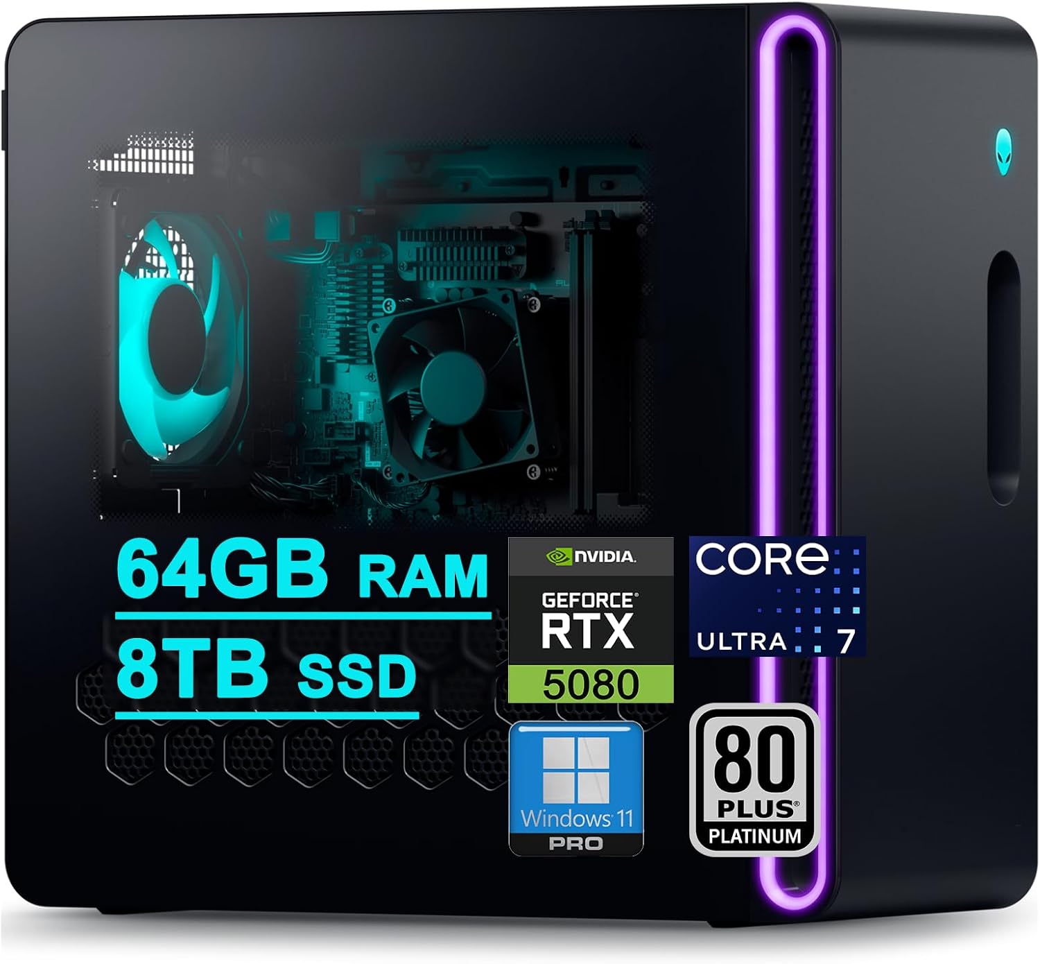 Dell Alienware Aurora ACT1250 Gaming Desktop Intel 20-core Ultra 7 Series 2 265F 64GB DDR5 8TB SSD GeForce RTX 5080 16GB GDDR7 DLSS4 (Up to 1801 Tops) WiFi7 1000W PSU for Gaming AI PC Win11Pro