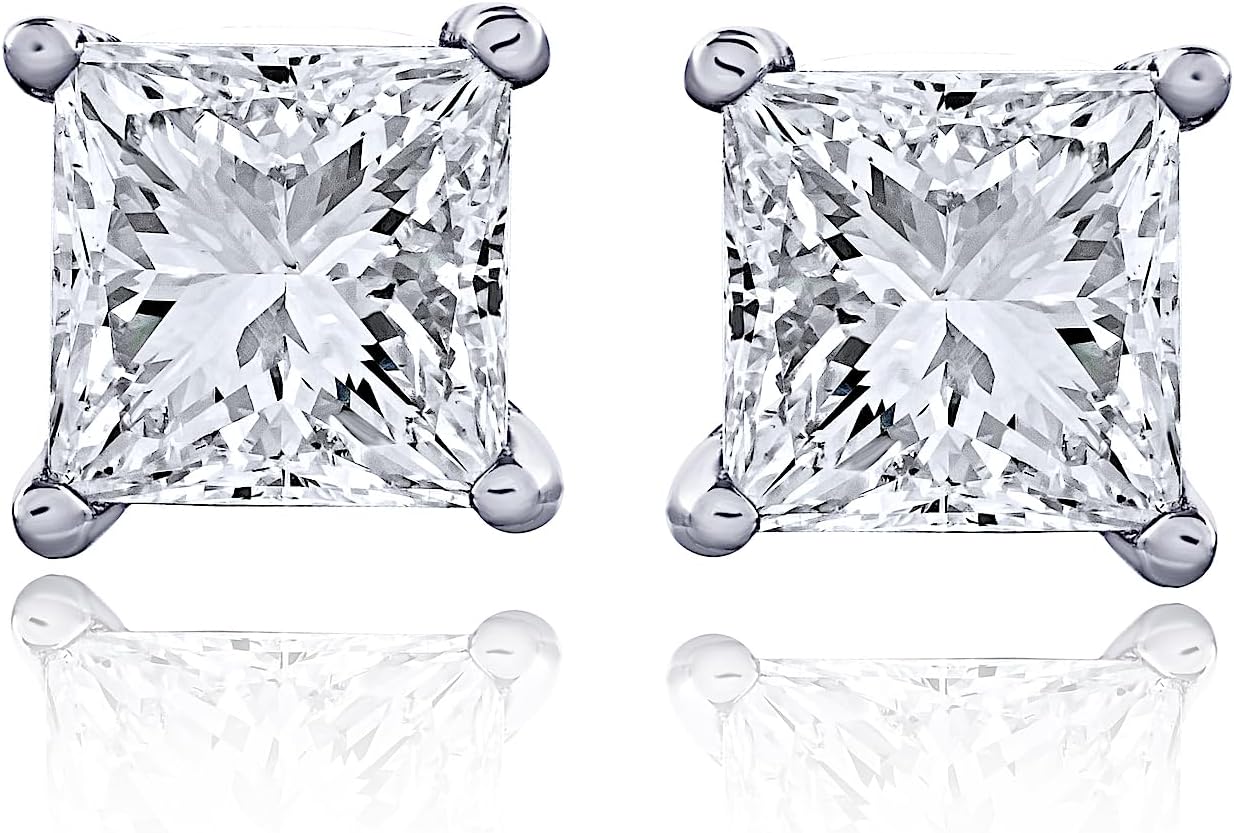 The Diamond Channel CERTIFIED 1 to 6 Carat LAB GROWN Princess-Cut Diamond Stud Earrings Round Cut 4 Prong Screw Back (F-G Color, VS1-VS2 Eye Clean Clarity)