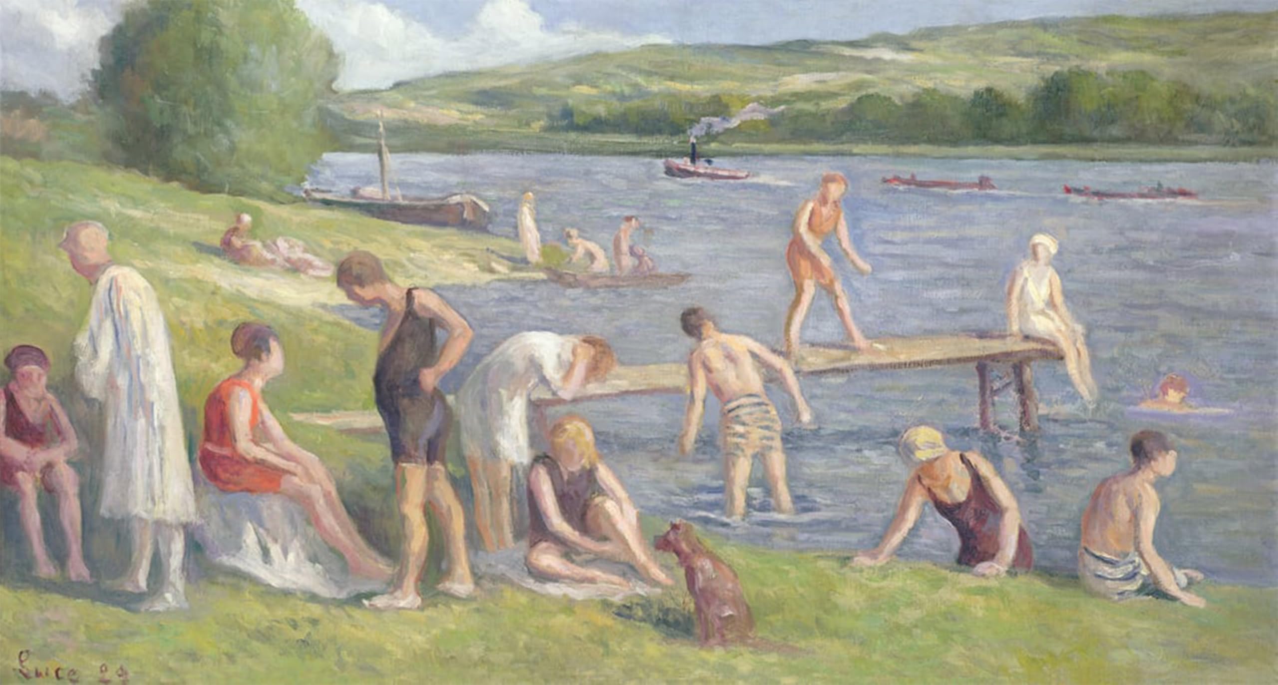 ARTXLXXBN Famous Prints Artwork Pictures Poster Painting Art Bathers on the Banks of the Seine by Maximilien Luce Artwork Landscape Pictures for Home Decor 60x90cm