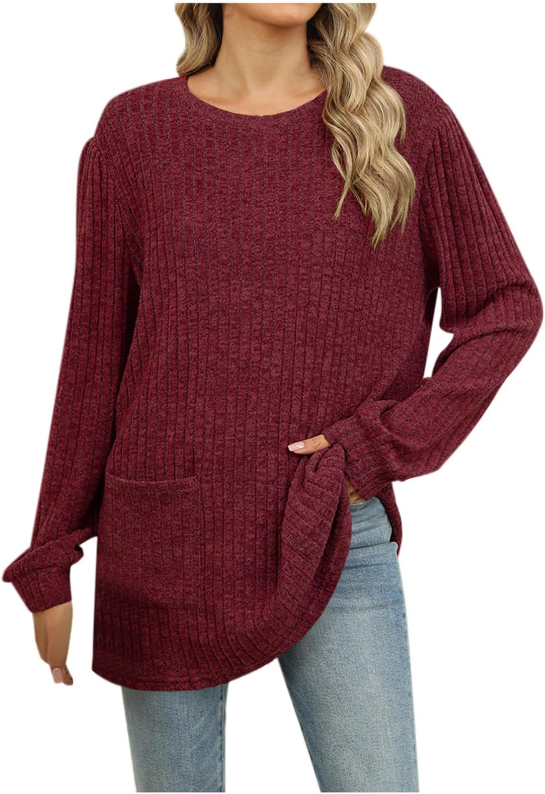 Womens Tops Long Sleeve Shirts Loose V Neck Fashion 2024 Casual T Shirts Basic Pullover Tees with Lettings