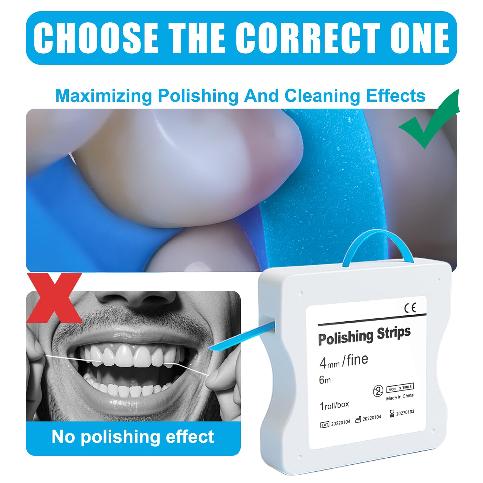 Papel de lija dental 60 μm 4 mm x 6 m/rollo resina azul