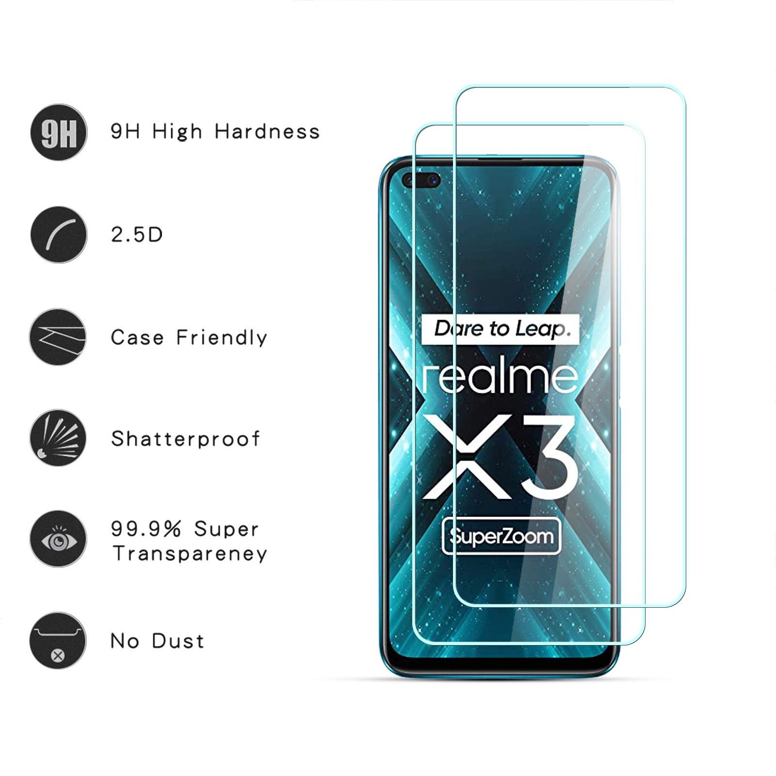hxeyraal (3 Pack) progettato per Realme X3 SuperZoom pellicola protettiva dello schermo in vetro temperato,antigraffio, senza bolle per Realme X3 SuperZoom pellicola protettiva dello schermo HD
