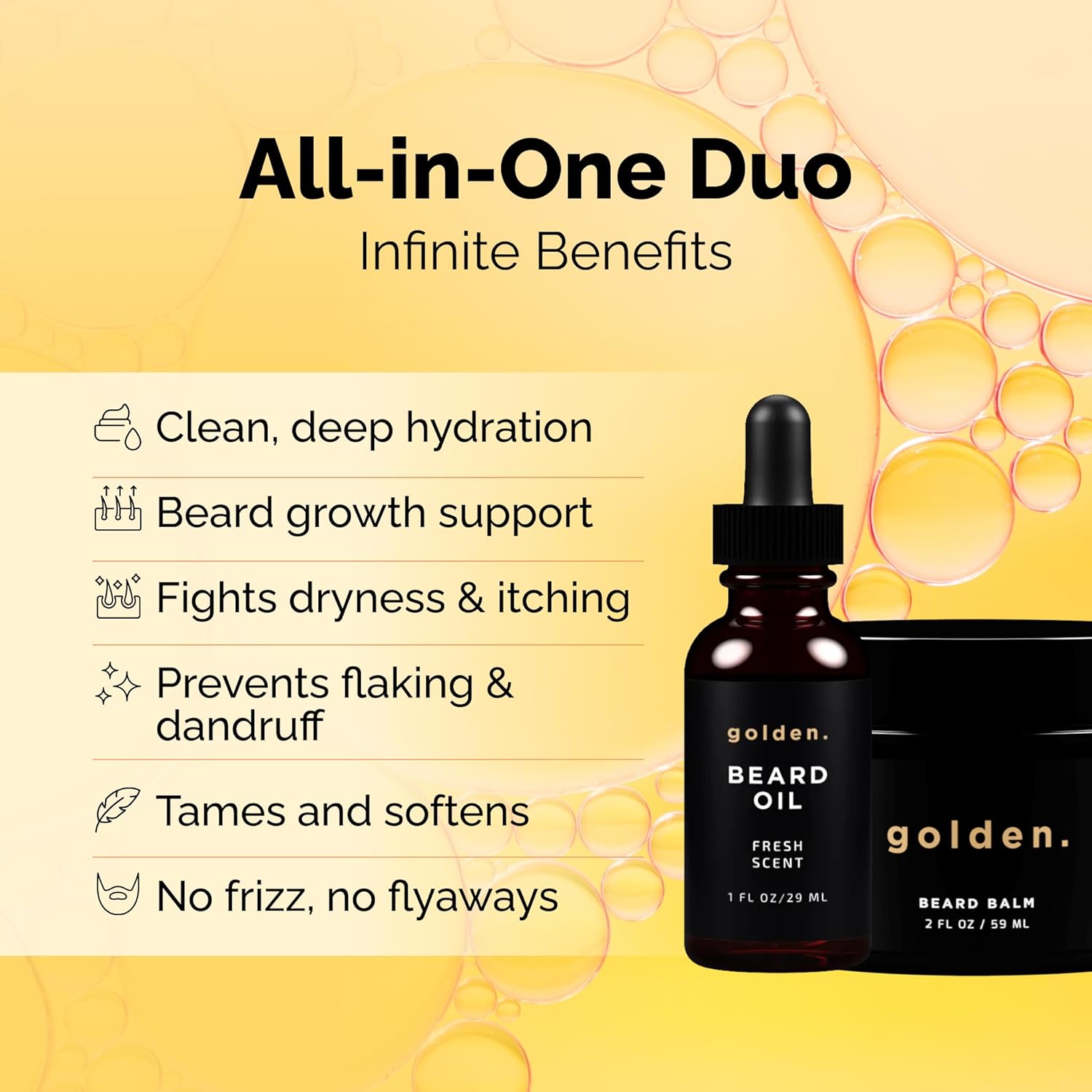 Golden Grooming Beard Bundle for Black Men | Natural Beard Growth Kit with Shea Butter (2-pack Regular, Fresh Scent)