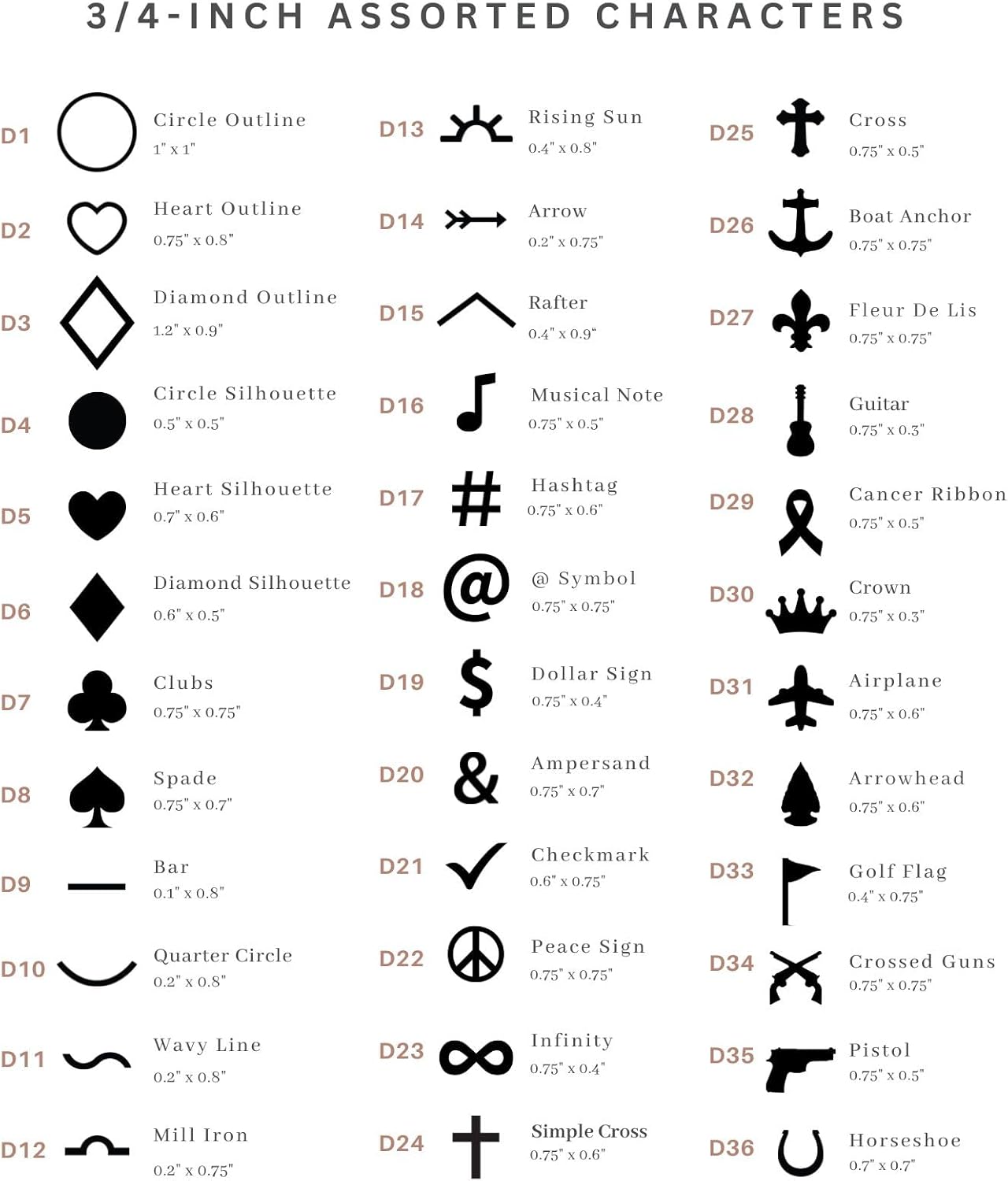 3/4" Assorted Mini Steel Branding Irons Kit for Hats, Wood Burning, DIY Beginner Adult Crafts Bullet Points