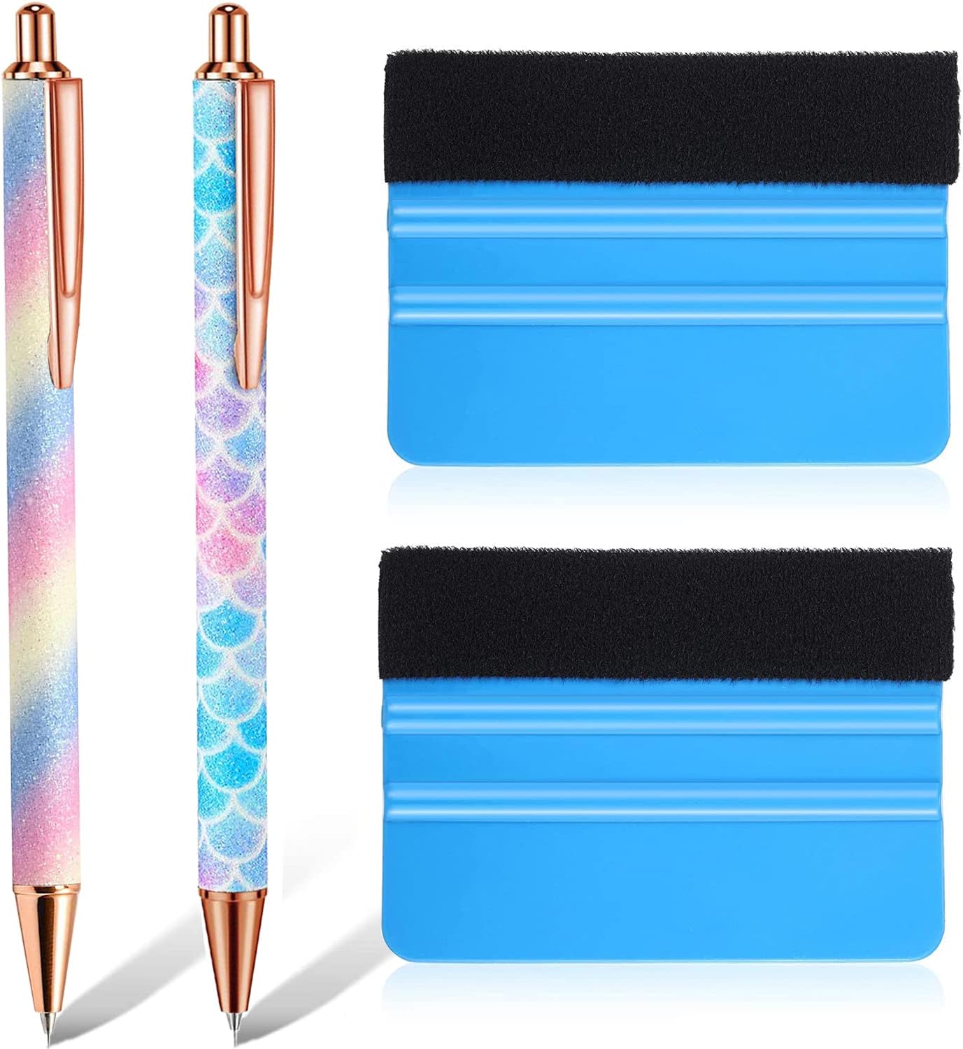 Weeding Tools for Vinyl，2 Pieces Air Release Pen Craft Vinyl Weeding Tools Stainless Steel Point Retractable Air Release Weeding Tools with 2 Felt Squeegees for Craft Weeding Essential Adhesive Vinyl