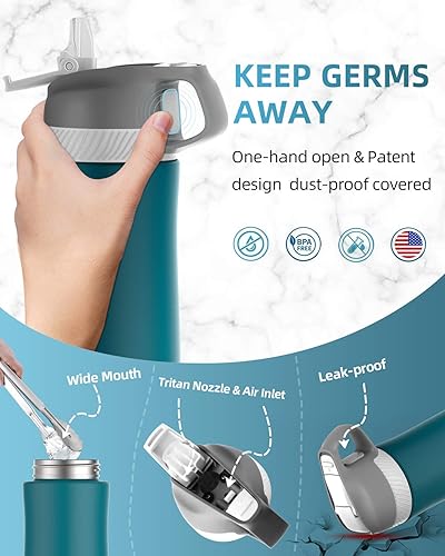 Miniatura 6 de FEIJIAN FJbottle - Botella de agua aislada con tapa con popote de 20 onzas a 25 onzas, doble pared al vacío, botella de agua para niños, de acero