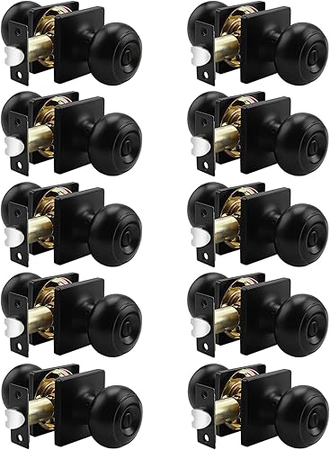 Miniatura 8 de Probrico Pomos de bronce aceitado para camabaño con roseta cuadrada, cerraduras de puertas interiores de privacidad sin llave, paquete de 5