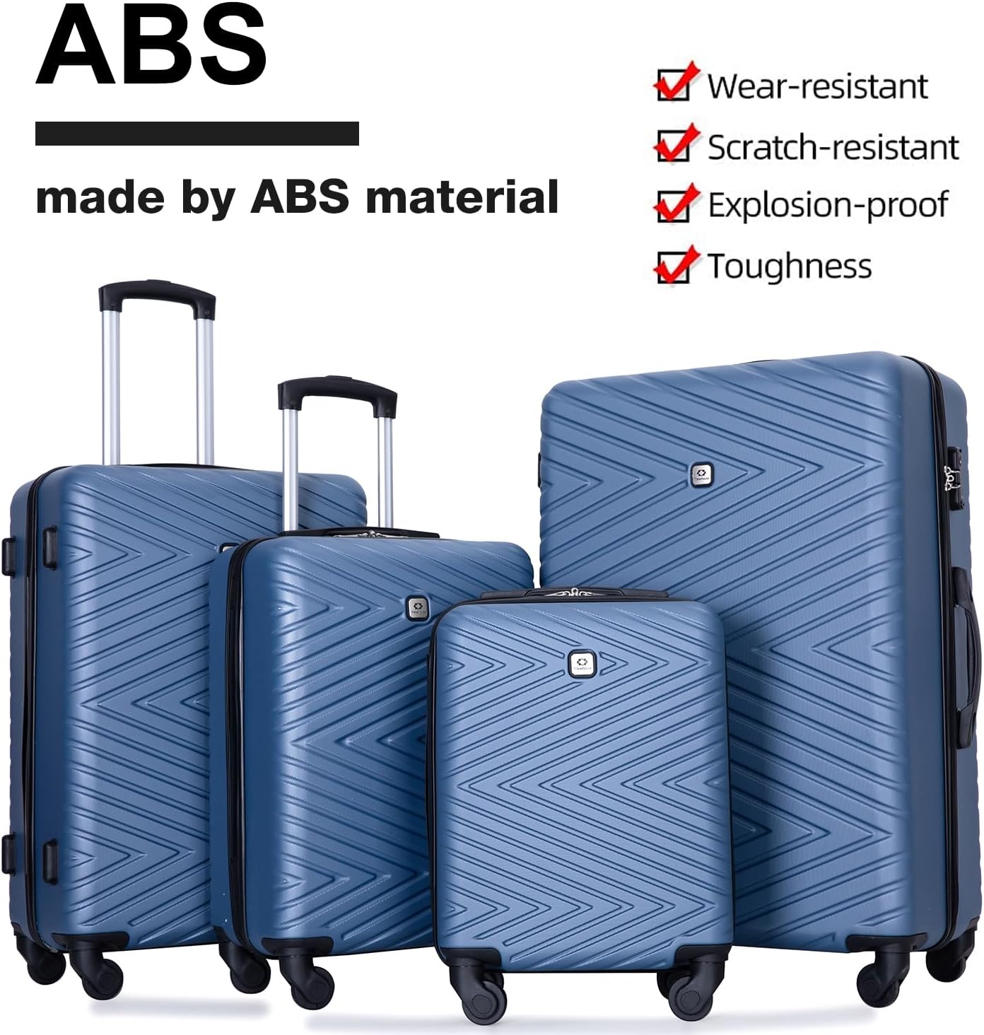 Travelhouse Luggage Sets 4 Piece Suitcase Set ABS Hardside Luggage with Spinner Wheels, Lightweight Carry On Luggage with TSA Lock for Women (Blue, 4-Piece)