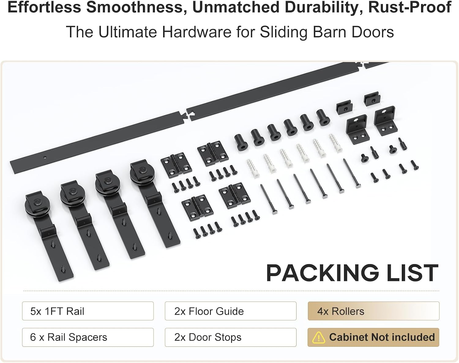 Packing list for EaseLife Mini Cabinet Bi-Folding Sliding Barn Door Hardware Kit