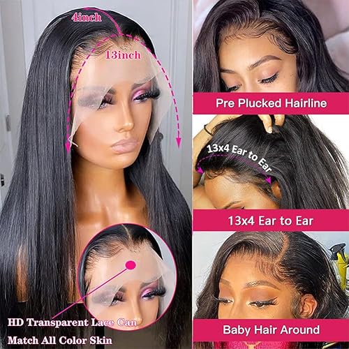 Miniatura 3 de serwell Pelucas de cabello humano con encaje frontal HD de 13 x 4 pulgadas, pelucas de cabello humano prearrancadas para mujeres negras, densidad