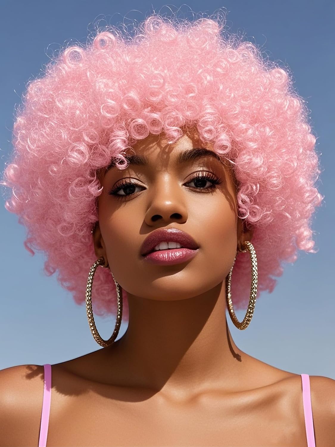 GKtineke Pink Afro Wig - 70s Disco Kinky Curly Style