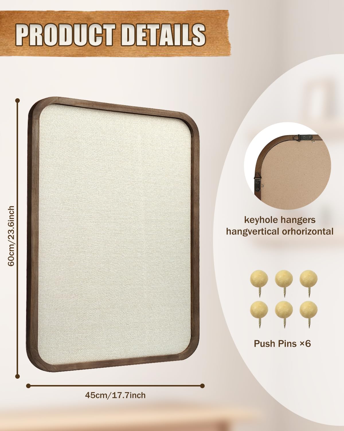 Okydoky Tablón de anuncios de corcho con lino, 45 x 60 cm, grande, pared de corcho, para cocina, oficina, escuela y decoración del hogar (BN-4560). DE