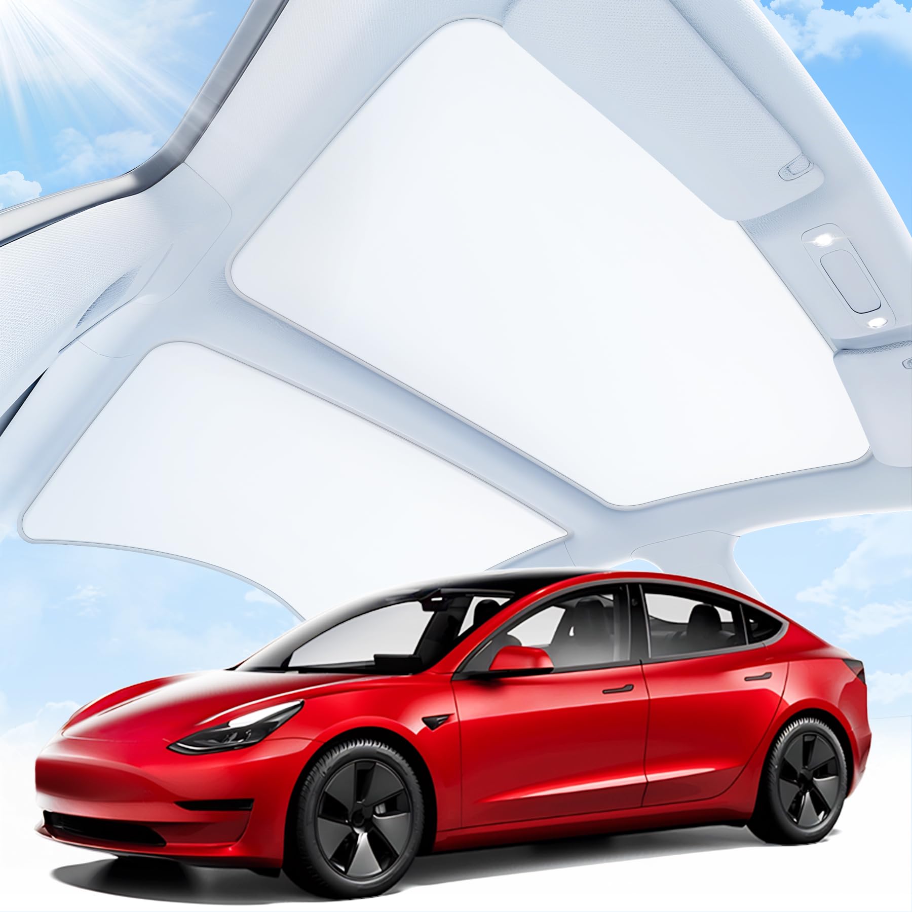 JUSTTOP 2025 Upgrade Compatible with Tesla Model 3 Sunshade Roof [No-Gap,Never Sag] Nano Ice Crystal Coated Sunshade Fit for Tesla Model 3 Accessories 2019-2023 Gray