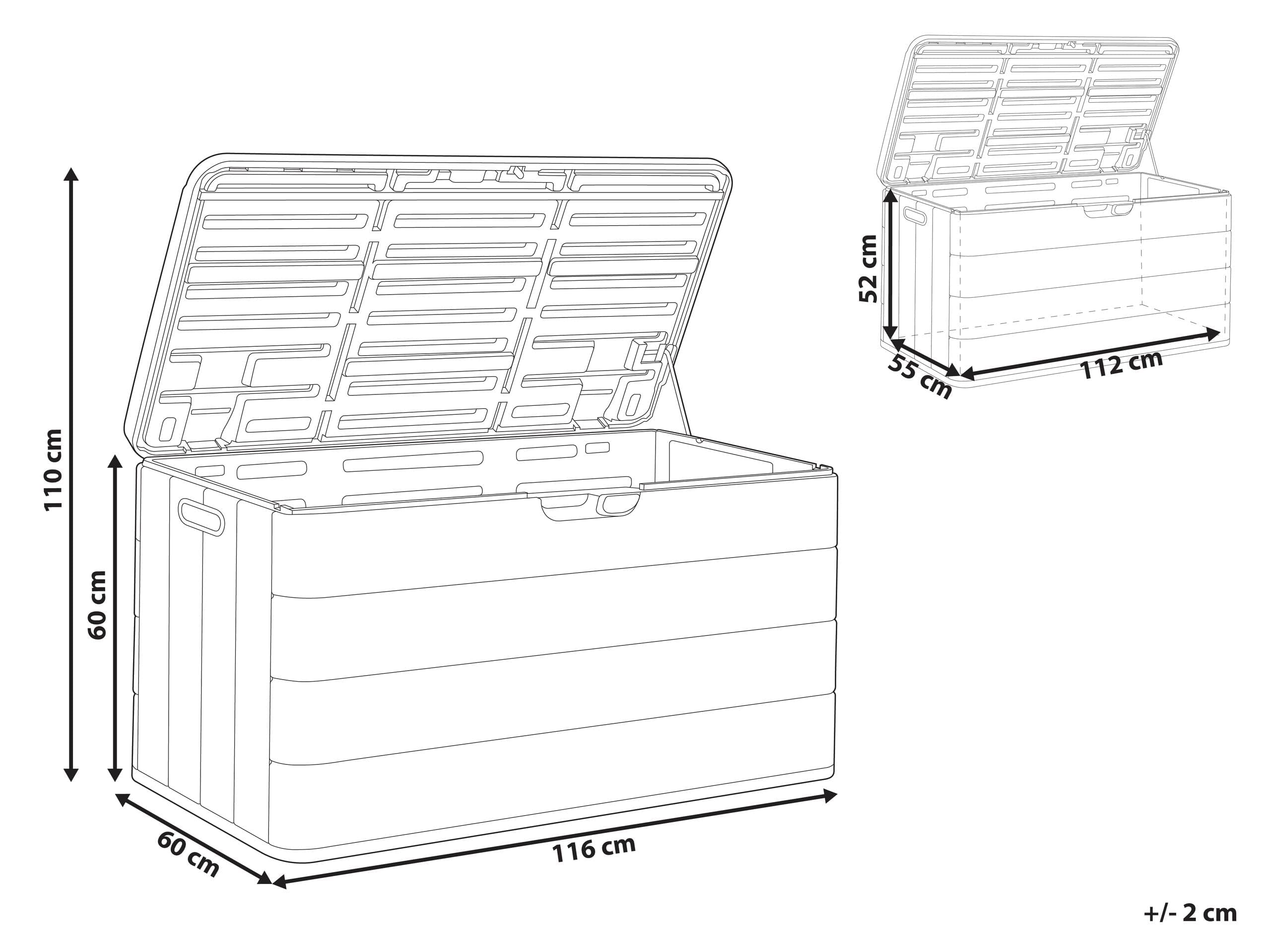 Beliani Arcón para exterior caja de almacenaje de jardín 116 x 60 cm ruedas de plástico marrón Milies