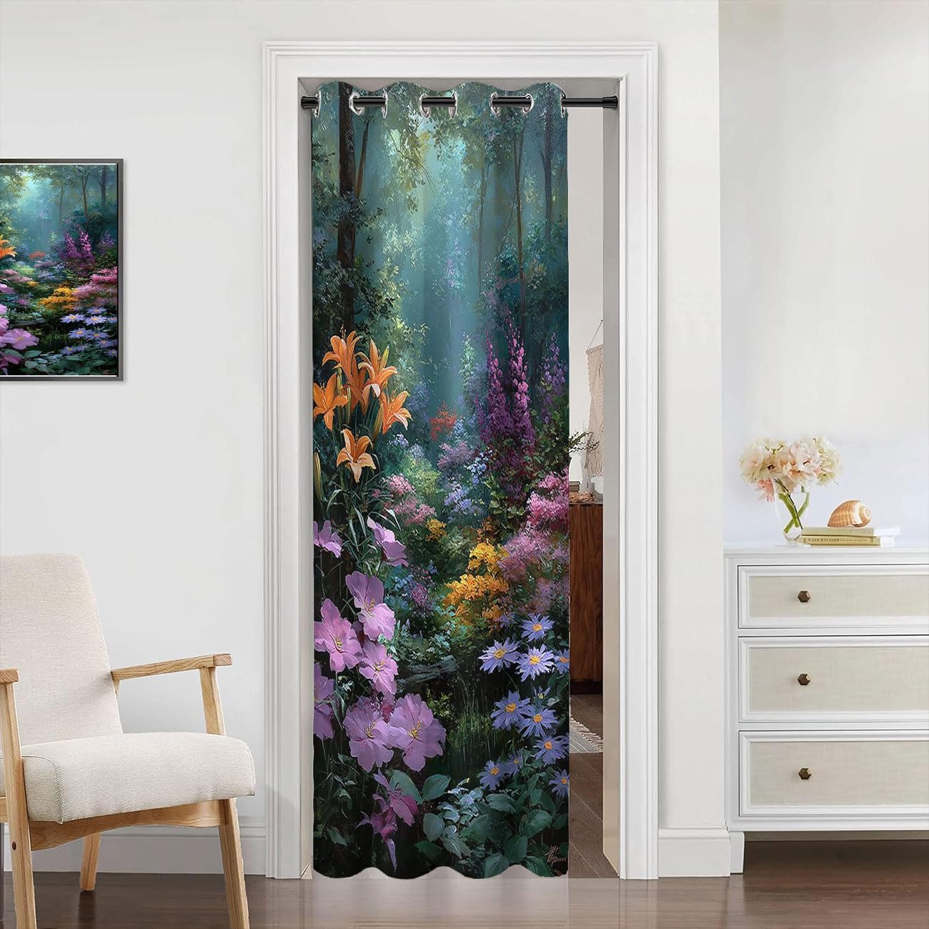 Forest Door Curtain Home Decor Flower Pathway Enchanted Garden Decor Door Curtain for Kids Boys Girls Teens Room Decor 1 Panel 52" W X 80" L